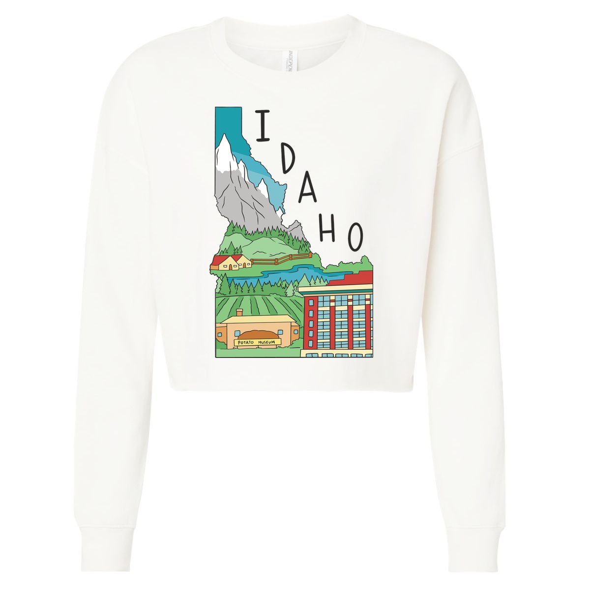 Idaho Landscape Map Cropped Pullover Crew