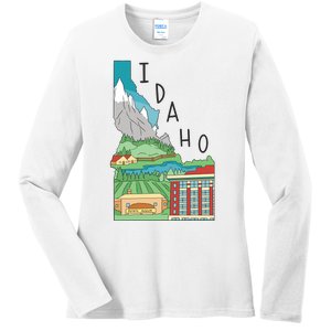 Idaho Landscape Map Ladies Long Sleeve Shirt