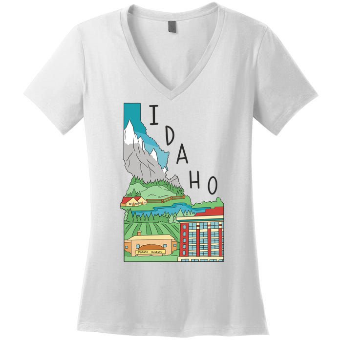 Idaho Landscape Map Women's V-Neck T-Shirt