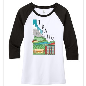 Idaho Landscape Map Women's Tri-Blend 3/4-Sleeve Raglan Shirt