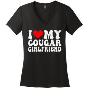 I Love My Cougar Girlfriend I Heart My Cougar Girlfriend GF Women's V-Neck T-Shirt