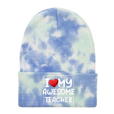 I Love My Awesome Teacher Valentines Day Matching Couple Funny Gift Tie Dye 12in Knit Beanie