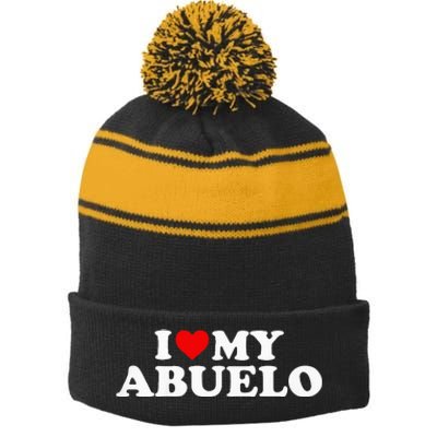 I Love My Abuelo Stripe Pom Pom Beanie