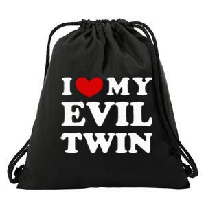 I Love My Evil Twin Drawstring Bag