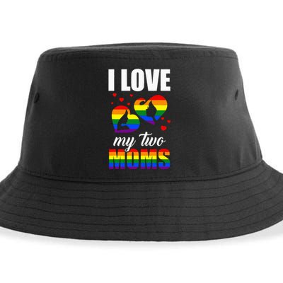 I Love My Two Moms LGBT Pride Gay Lesbian Mothers Day Sustainable Bucket Hat