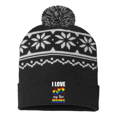 I Love My Two Moms LGBT Pride Gay Lesbian Mothers Day USA-Made Snowflake Beanie