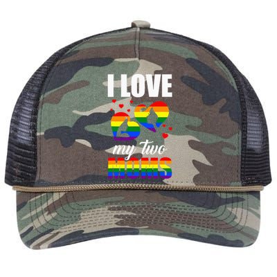 I Love My Two Moms LGBT Pride Gay Lesbian Mothers Day Retro Rope Trucker Hat Cap