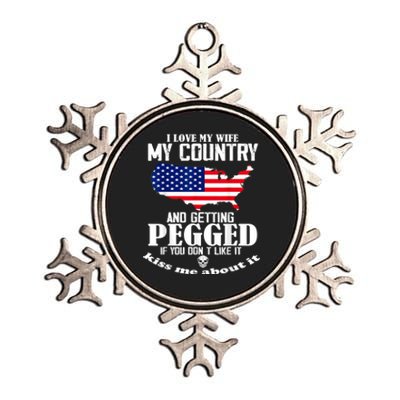 I LOVE MY WIFE MY COUNTRY AND GETTING PEGGED Metallic Star Ornament