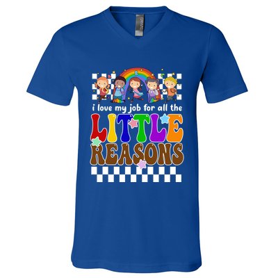 I Love My Job For All The Little Reasons Elementary Teacher V-Neck T-Shirt