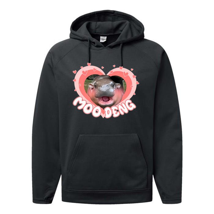 I Love Moo Deng Baby Hippo Moo Deng I Heart Moo Deng Performance Fleece Hoodie