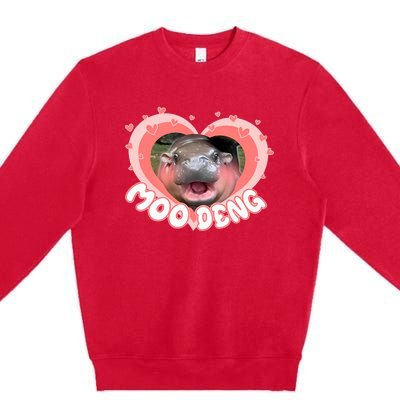 I Love Moo Deng Baby Hippo Moo Deng I Heart Moo Deng Premium Crewneck Sweatshirt