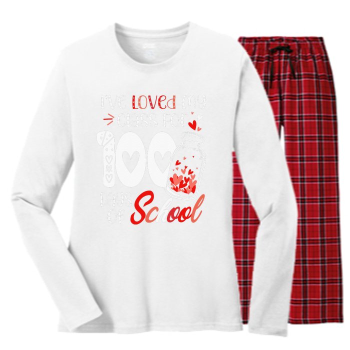 I've loved My Class For 100 Days Of School Teacher Valentine Women's Long Sleeve Flannel Pajama Set 