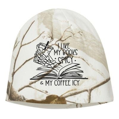 I Like My Books Spicy And My Coffee Icy Kati - Camo Knit Beanie