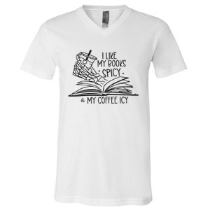 I Like My Books Spicy And My Coffee Icy V-Neck T-Shirt