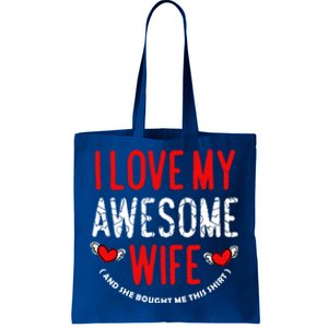 I Love My Awesome Wife Husband Love Valentine's Day Hearts Gift Tote Bag