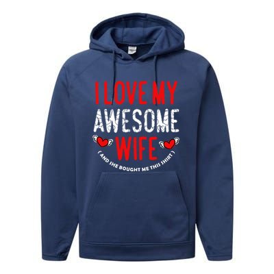 I Love My Awesome Wife Husband Love Valentine's Day Hearts Gift Performance Fleece Hoodie