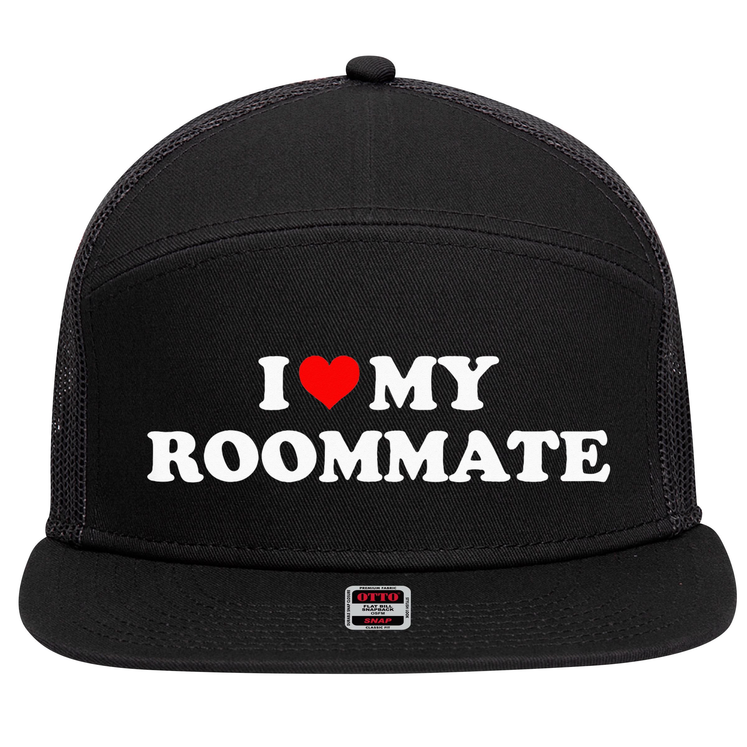 I Love My Roommate- I Heart My Roommate Red Heart 7 Panel Mesh Trucker Snapback Hat