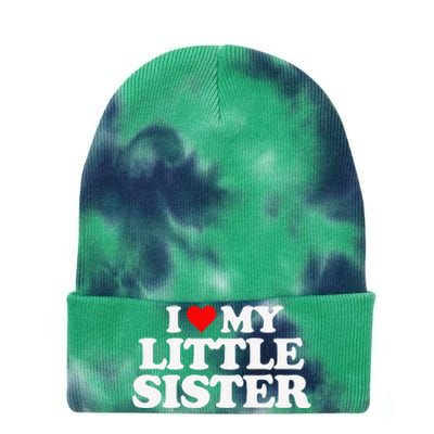 I Love My Little Sister Heart Funny Fun Gift Tee Tie Dye 12in Knit Beanie