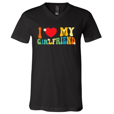 i love my girlfriend gf red heart love valentine V-Neck T-Shirt