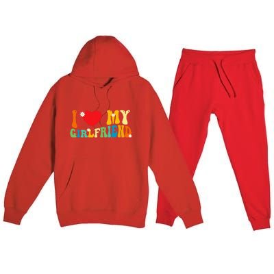 i love my girlfriend gf red heart love valentine Premium Hooded Sweatsuit Set