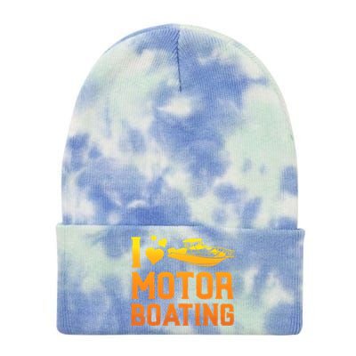 I Love Motor Boating Funny Boater Motor Boating Funny Gift Tie Dye 12in Knit Beanie