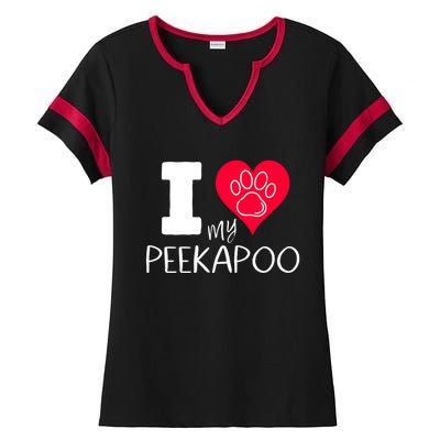 I Love My Peekapoo I Heart My Peekapoo Pekingese Poodle Mix Cool Gift Ladies Halftime Notch Neck Tee