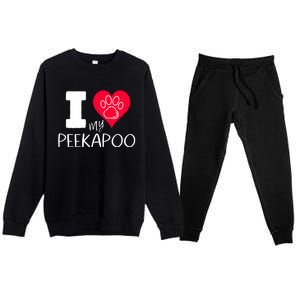 I Love My Peekapoo I Heart My Peekapoo Pekingese Poodle Mix Cool Gift Premium Crewneck Sweatsuit Set