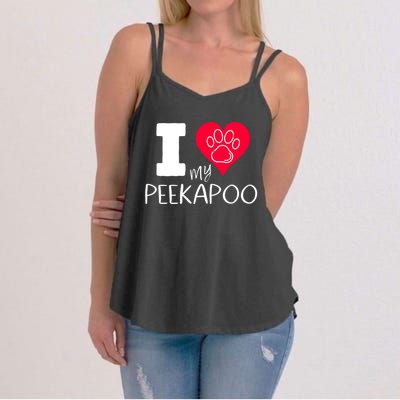 I Love My Peekapoo I Heart My Peekapoo Pekingese Poodle Mix Cool Gift Women's Strappy Tank