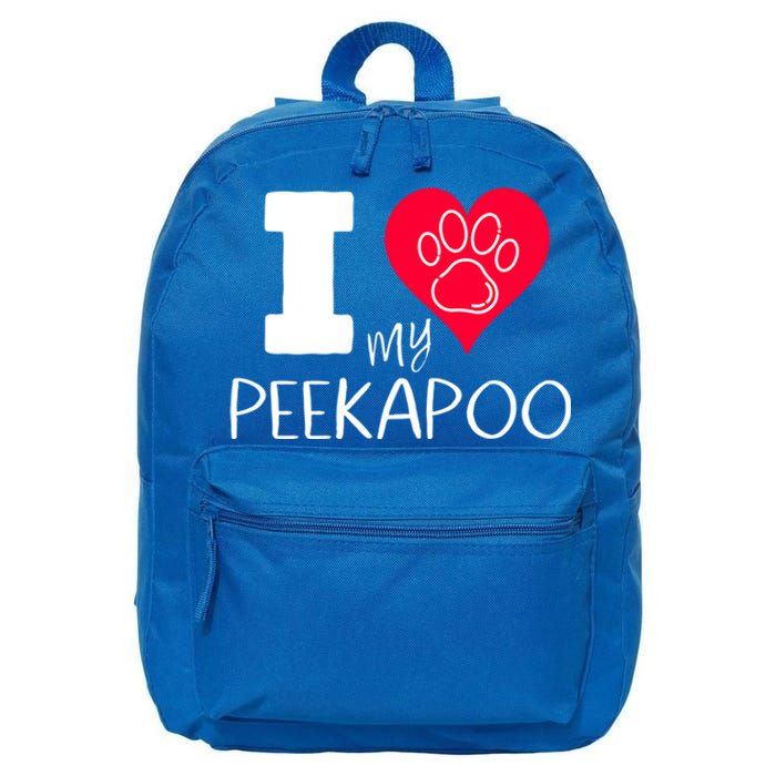 I Love My Peekapoo I Heart My Peekapoo Pekingese Poodle Mix Cool Gift 16 in Basic Backpack