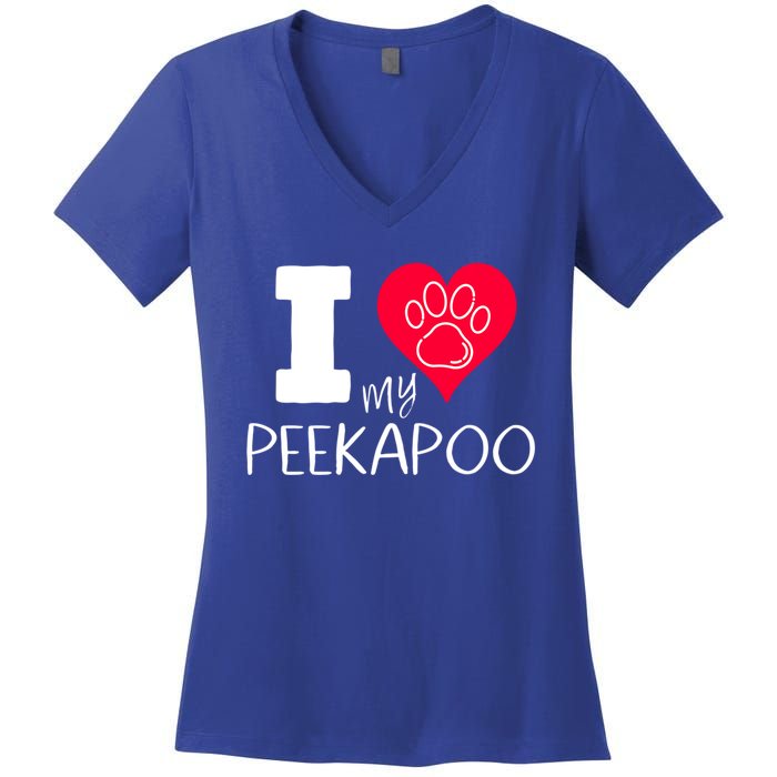 I Love My Peekapoo I Heart My Peekapoo Pekingese Poodle Mix Cool Gift Women's V-Neck T-Shirt