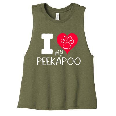 I Love My Peekapoo I Heart My Peekapoo Pekingese Poodle Mix Cool Gift Women's Racerback Cropped Tank