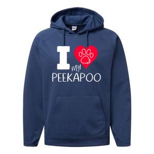 I Love My Peekapoo I Heart My Peekapoo Pekingese Poodle Mix Cool Gift Performance Fleece Hoodie