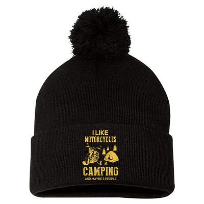 I Like Motorcycles And Camping And Maybe 3 People Pom Pom 12in Knit Beanie