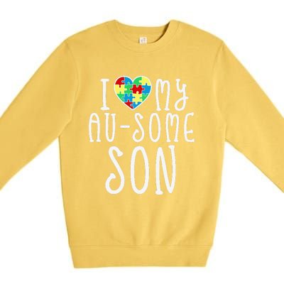 I LOVE MY AUSOME SON Autism Awareness Walk Meme Premium Crewneck Sweatshirt