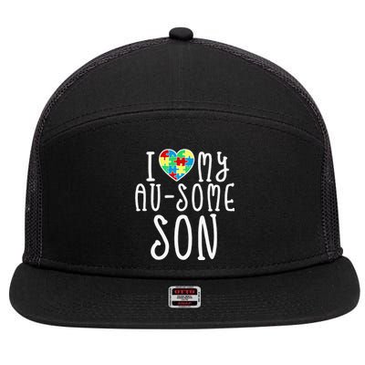 I LOVE MY AUSOME SON Autism Awareness Walk Meme 7 Panel Mesh Trucker Snapback Hat