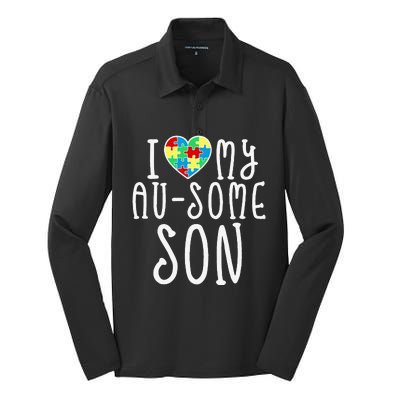 I LOVE MY AUSOME SON Autism Awareness Walk Meme Silk Touch Performance Long Sleeve Polo