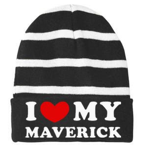 I Love My Maverick Striped Beanie with Solid Band