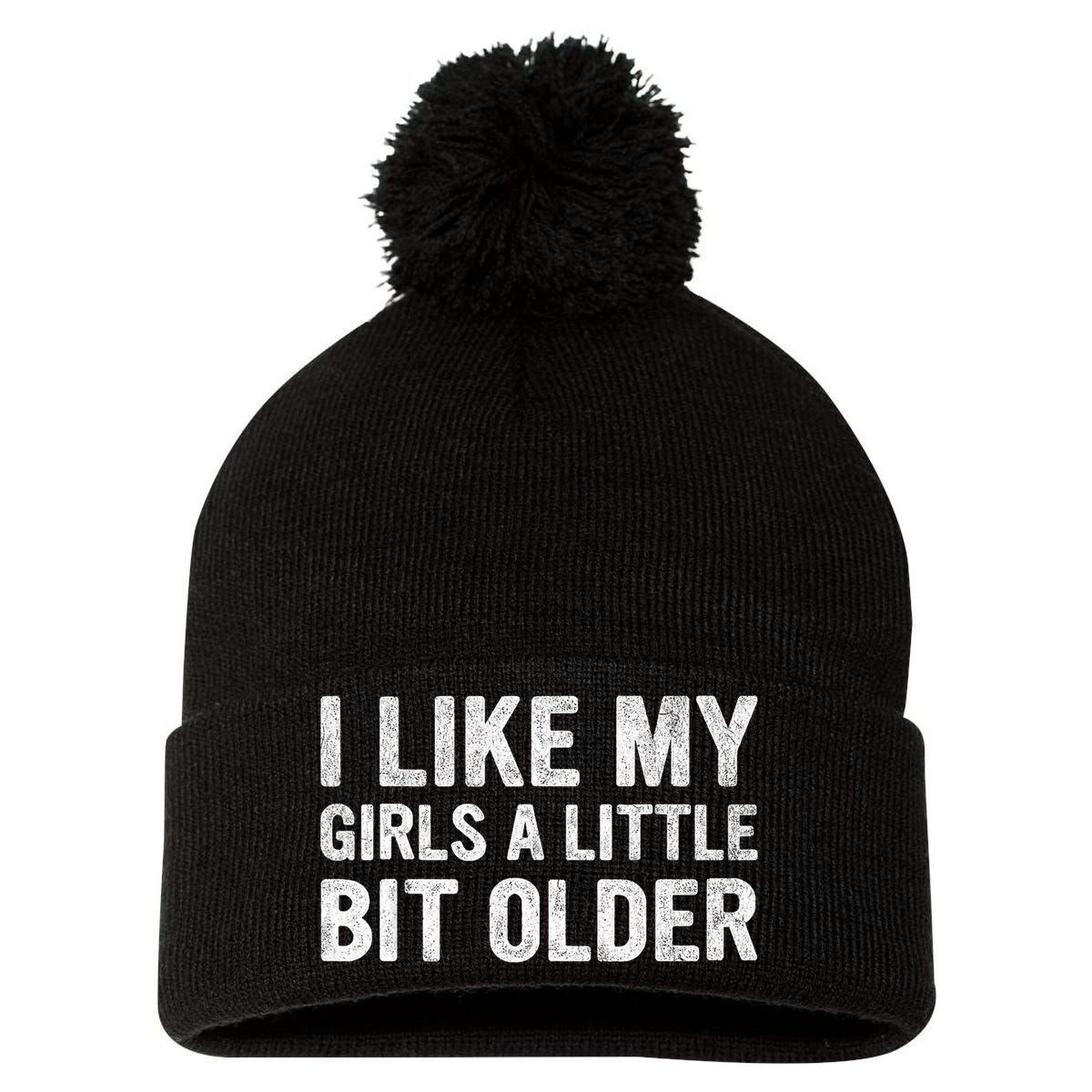 I Like My Girl A Little Bit Older Funny Retro Vintage Pom Pom 12in Knit Beanie