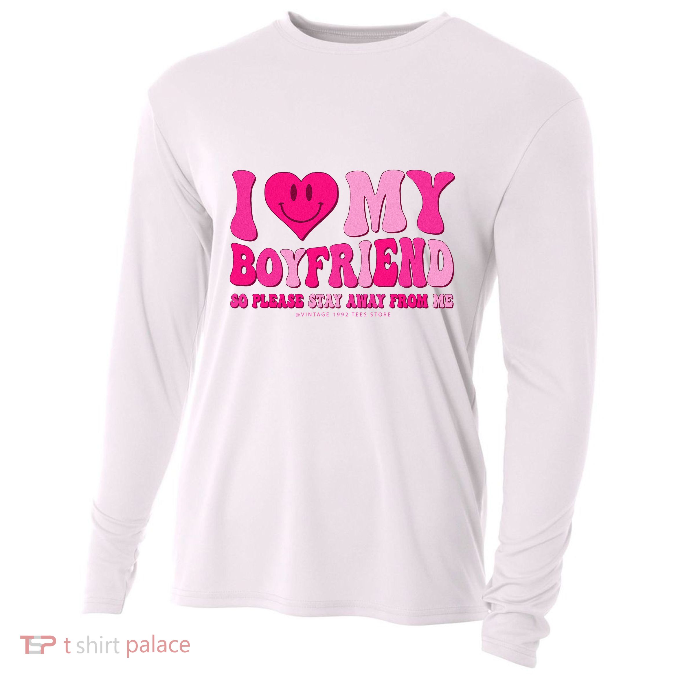 I Love My Boyfriend Valentines Day I Heart My Boyfriend BF Cooling Performance Long Sleeve Crew