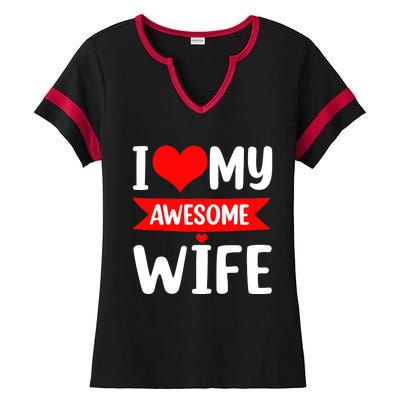 I Love My Wife Red Heart Valentines Day Matching Couple Ladies Halftime Notch Neck Tee