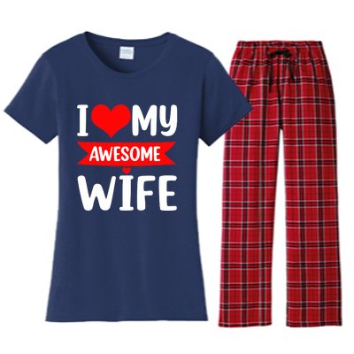 I Love My Wife Red Heart Valentines Day Matching Couple Women's Flannel Pajama Set