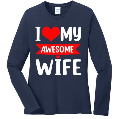 I Love My Wife Red Heart Valentines Day Matching Couple Ladies Long Sleeve Shirt