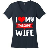 I Love My Wife Red Heart Valentines Day Matching Couple Women's V-Neck T-Shirt