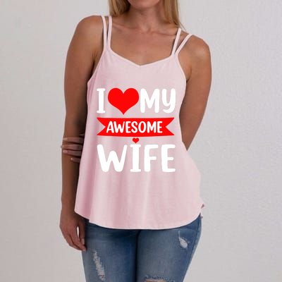 I Love My Wife Red Heart Valentines Day Matching Couple Women's Strappy Tank