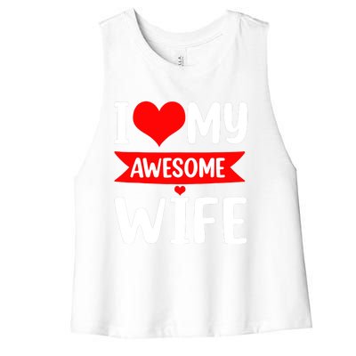 I Love My Wife Red Heart Valentines Day Matching Couple Women's Racerback Cropped Tank