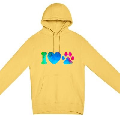 I Love My Dog Paw Print Colorful Premium Pullover Hoodie