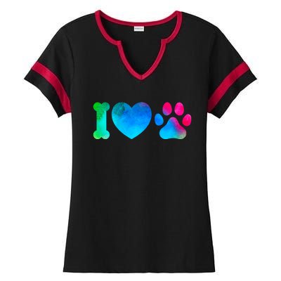 I Love My Dog Paw Print Colorful Ladies Halftime Notch Neck Tee