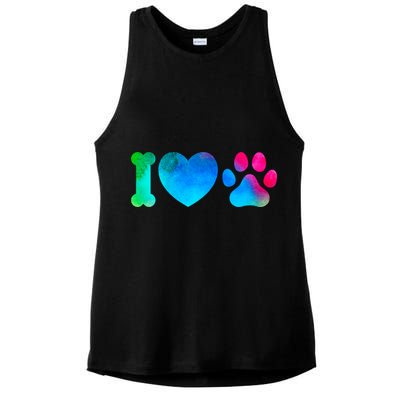 I Love My Dog Paw Print Colorful Ladies PosiCharge Tri-Blend Wicking Tank