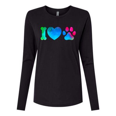 I Love My Dog Paw Print Colorful Womens Cotton Relaxed Long Sleeve T-Shirt