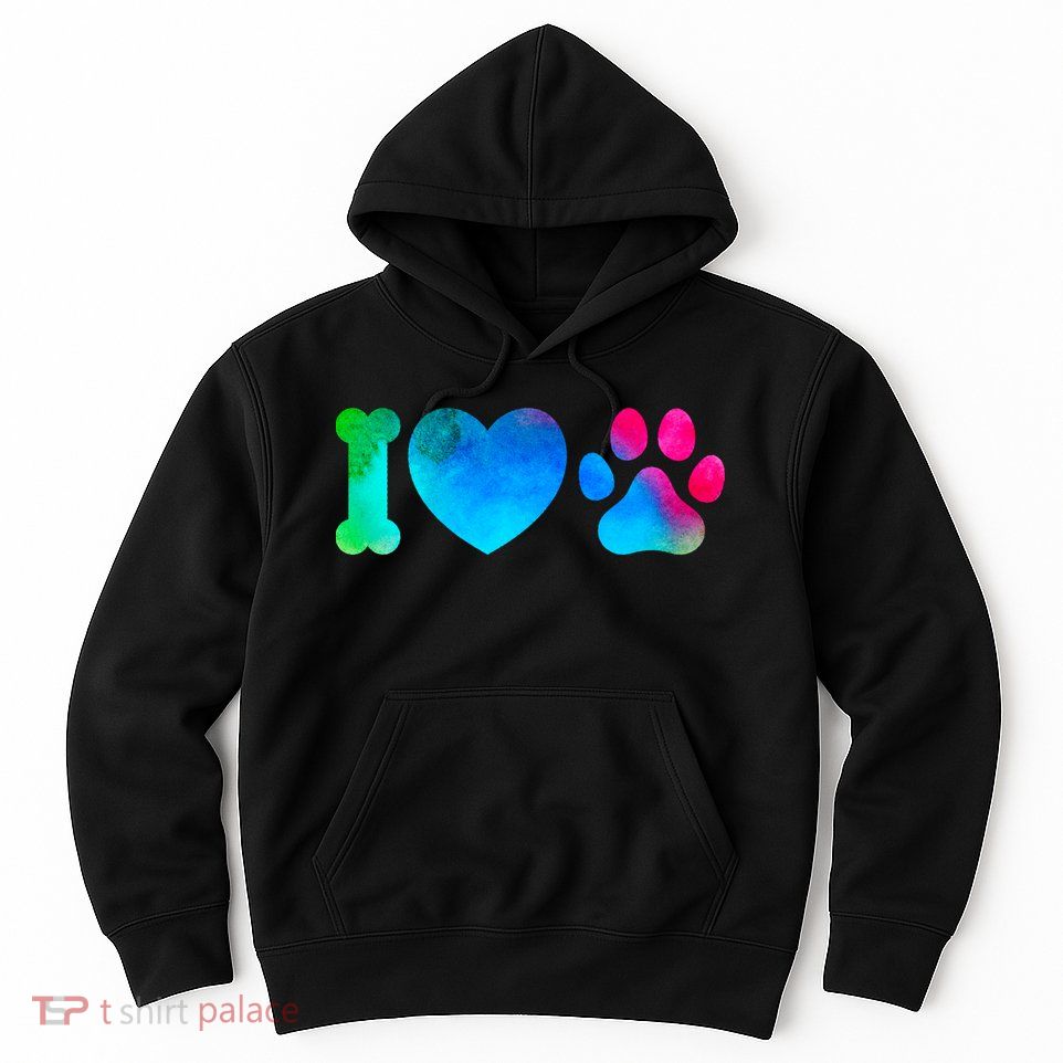 I Love My Dog Paw Print Colorful Hoodie